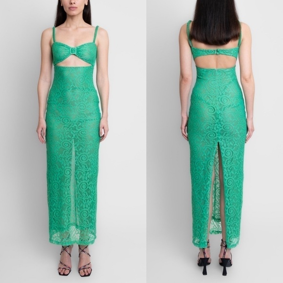 Silvia Astore Isa Lace Cut Out Long Dress Emerald Green IT: 38 XS - Picture 1 of 15